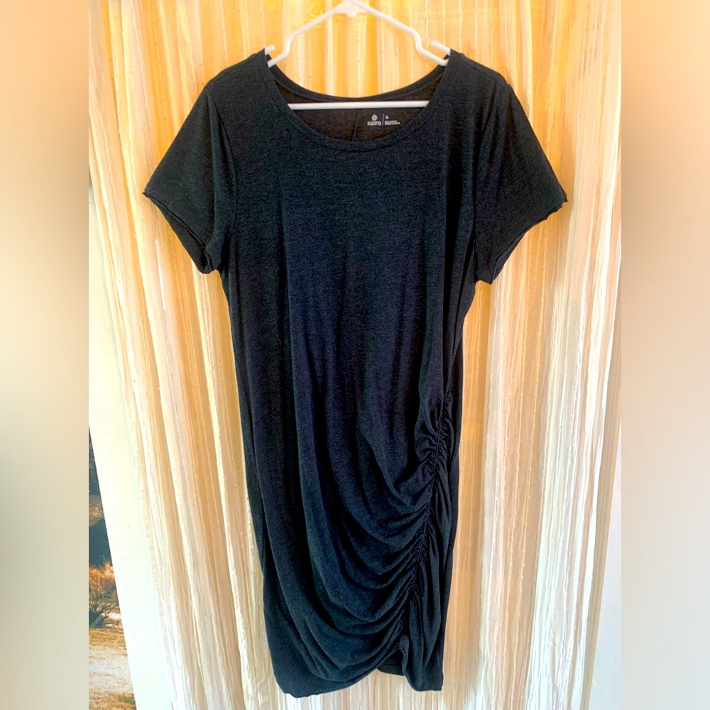 Susina Black Midi Dress with Side Ruching